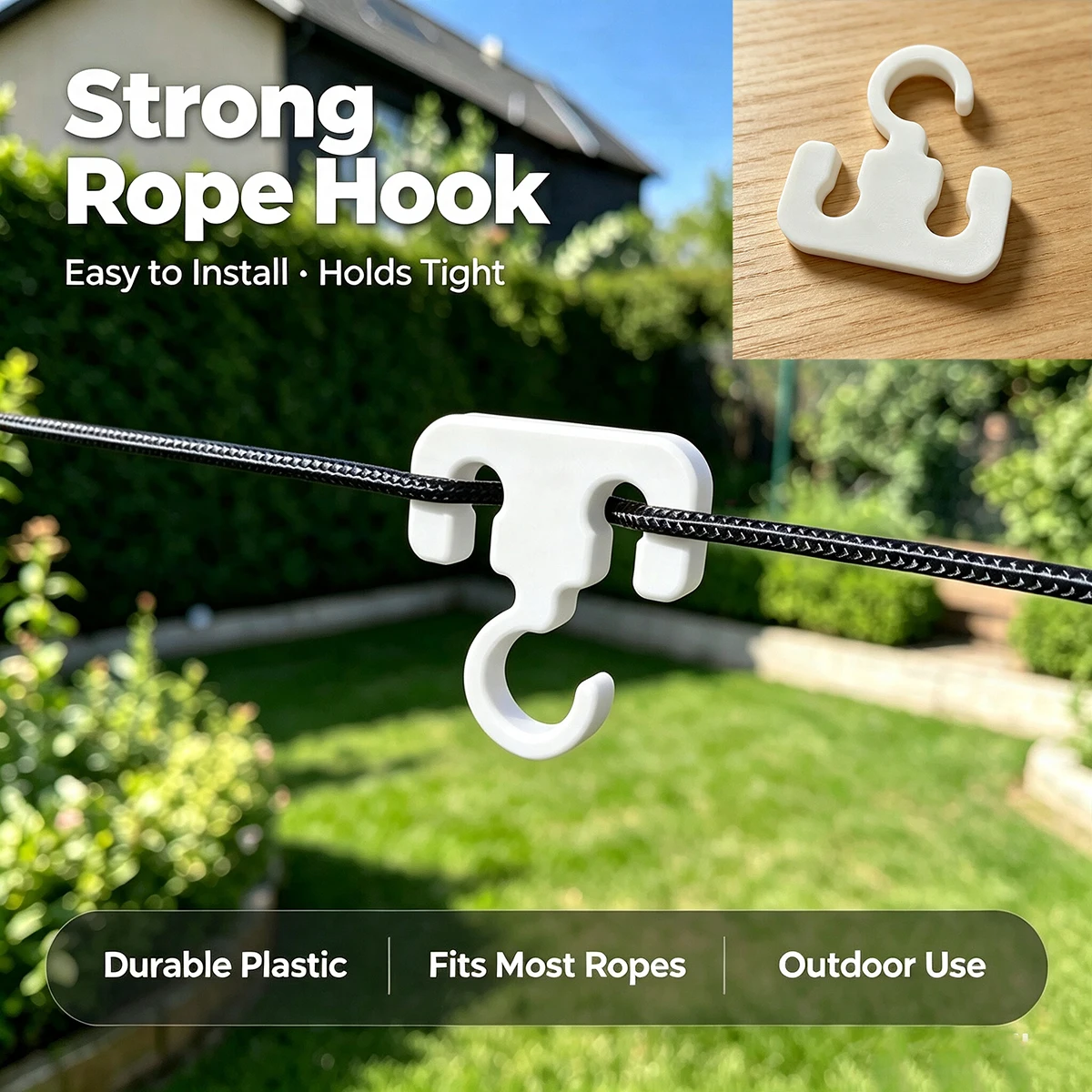 White Non-Slip Rope Hook, Compatible with Most Thicknesses of Ropes, Specialized Buckle-Type Load-Bearing Hook for Outdoor Courtyard Clothesline, Tent Hanging Rope, Durable Plastic Accessory