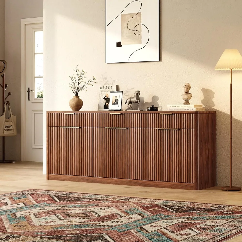 67-Inch Fluted Walnut Sideboard Cabinet 5