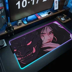 RGB Anime Girl Large Gamer Mouse Pad Keyboard Deskmat Samurai Mask Mousepad Office Accessories Gaming LED Backlight Extended Mat