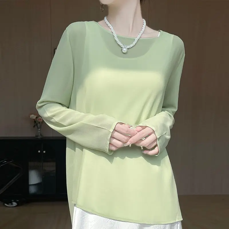 

Solid Color Spring Autumn Round Neck Fashion New Comfortable Tops Women's Clothing Comfortable Slim Elegant Straight T-Shirts