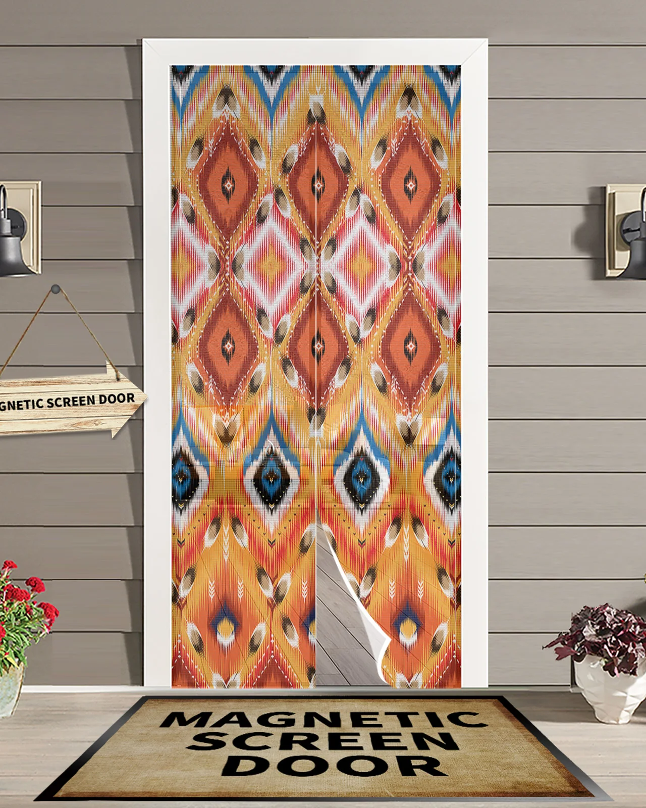 Aztec Style Textures Summer Magnetic Screen Door Curtain Anti Mosquito Net Insect Fly Bug Kitchen Curtains