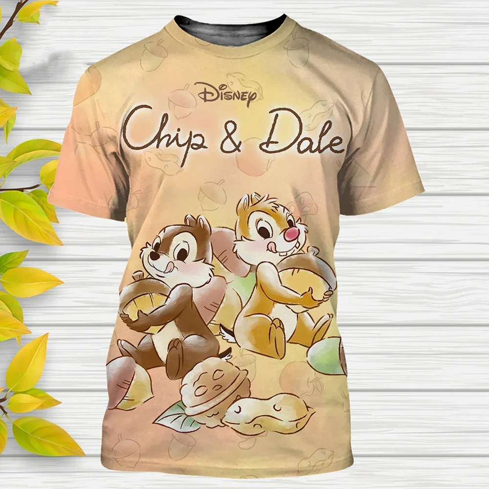 Disney-camisetas clásicas de dibujos animados para hombre y mujer, ropa de calle con estampado de Chip \'n\'dale en 3d, moda para niños