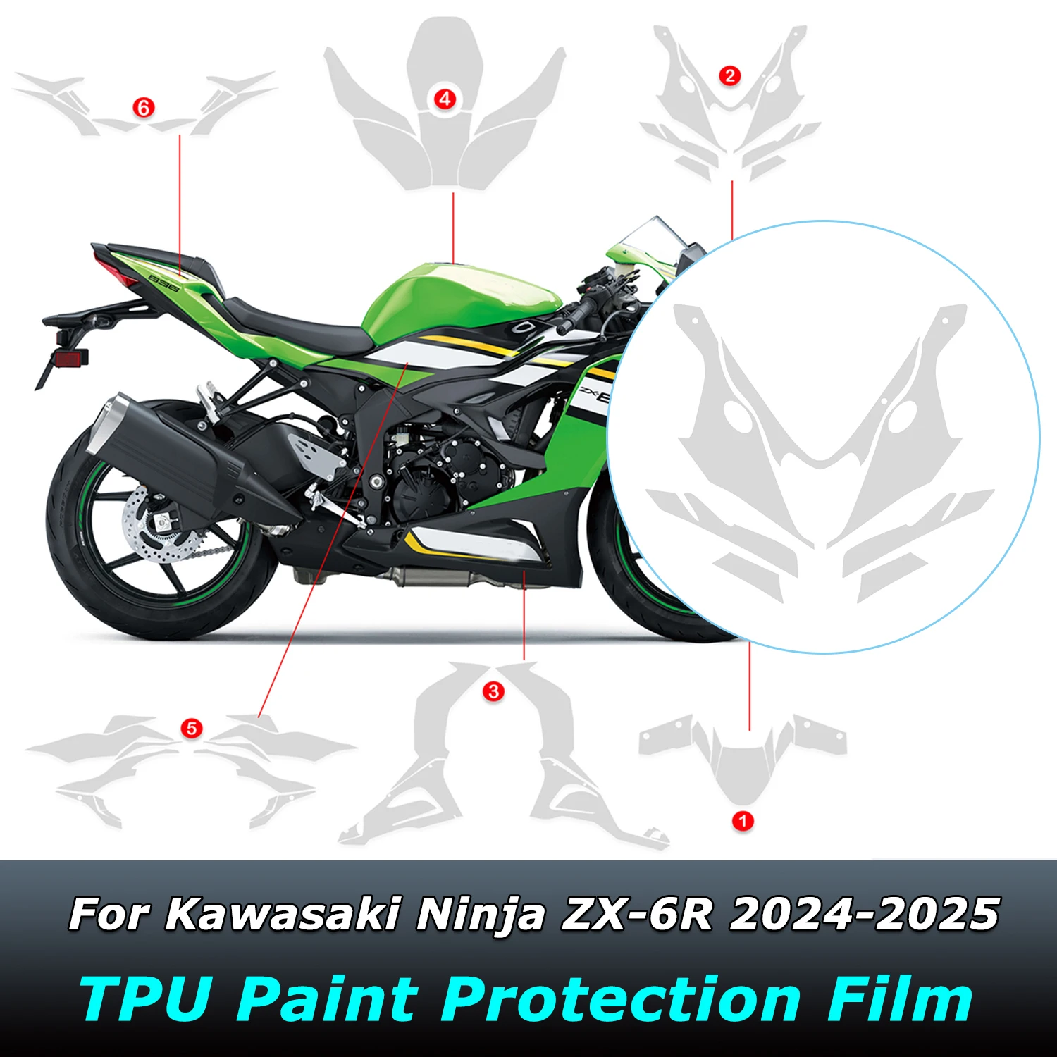 ZX6R TPU Paint Protection Film For Kawasaki Ninja ZX-6R ZX 6R 2024-2025 Transparent Body Sticker Kit Accessories Anti-Scratch