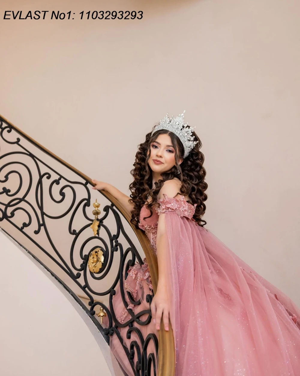 EVLAST Aangepaste Glanzende Blush Baljurk Quinceanera Jurk Kant Applique Kralen Crystal Cape Sweet 16 Vestidos De 15 Anos E1Q917