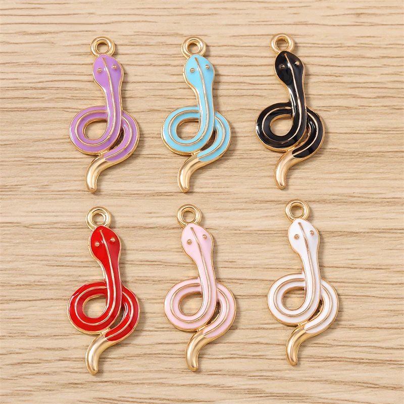 10pcs 16x28mm Cartoon Enamel Animal Snake Charms Pendants for Jewelry Making Necklaces Earrings Bracelets DIY Crafts Accessories