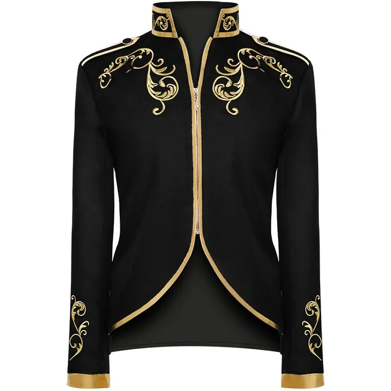 Male Punk Retro Tailcoat Men\'s Fashion Coat Prince Gold Embroidery Suit Sports Jacket Steam Era Gothic Victorian Style Coat