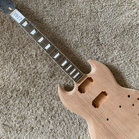 6 String Electric Guitar Kits Unfinished Natural Mahogany Body+Neck 22 Frets Rosewood Fingerboard T-O-M Bridges for DIY