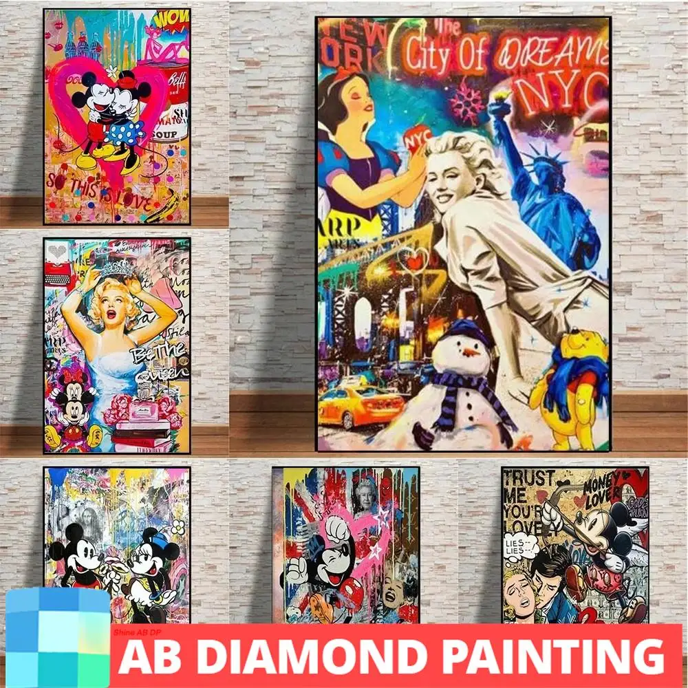 

AB New Arrival Disney Art Fashion Mickey Mouse And Snow White Monroe Wall Art Full Diamond Painting Graffiti Cartoon Pictures