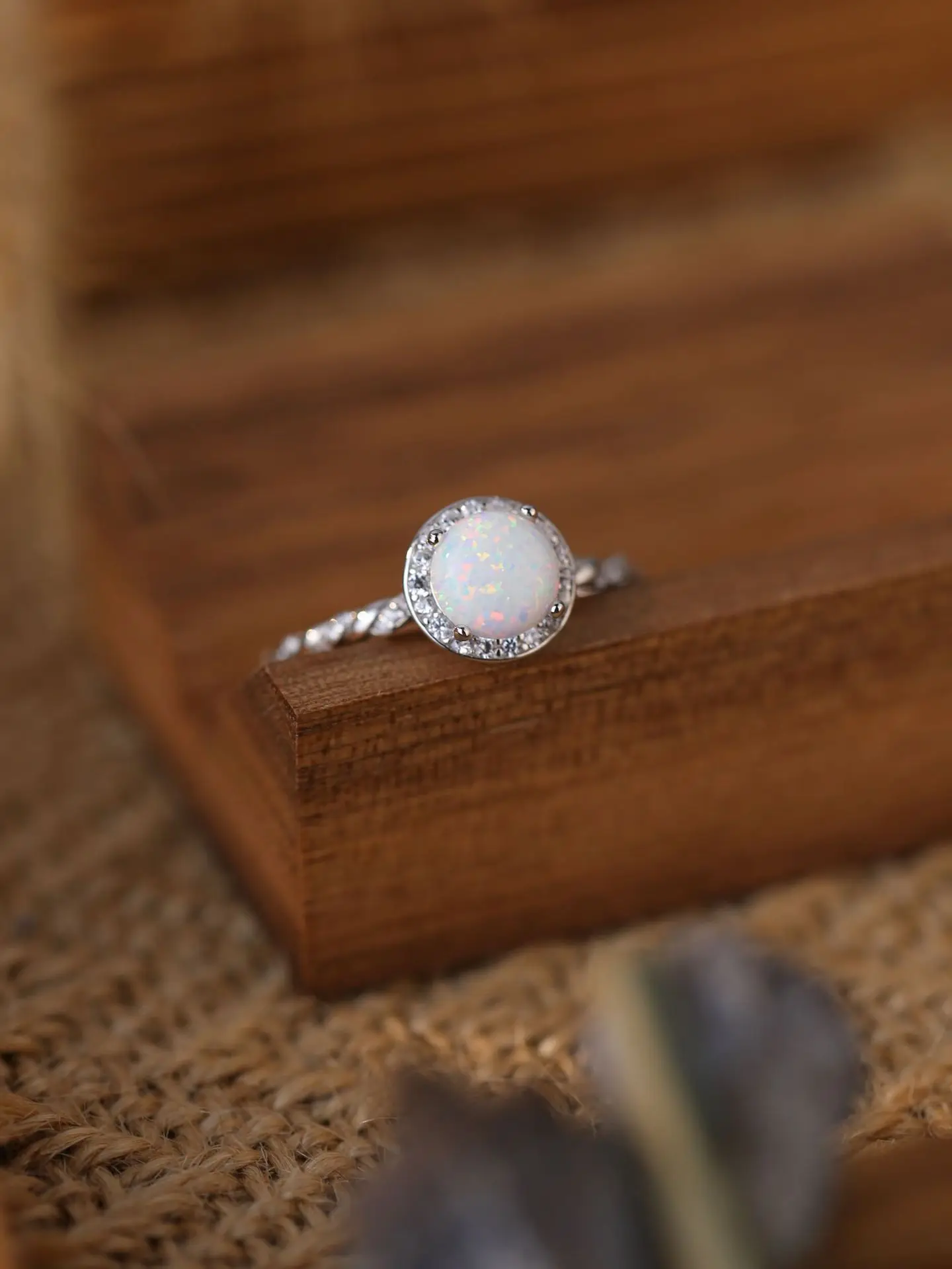 Minimalist Pure 925 Silver Round White Opal Ring with Fashion Small Design and Classy Posh Style for Women