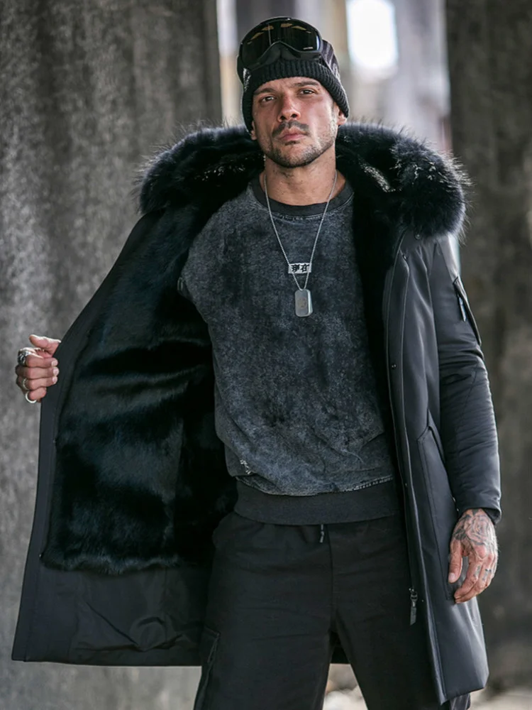 Parka Mens Winter Coyote Fur Liner Coat Genuine Leather Clothes Jacket