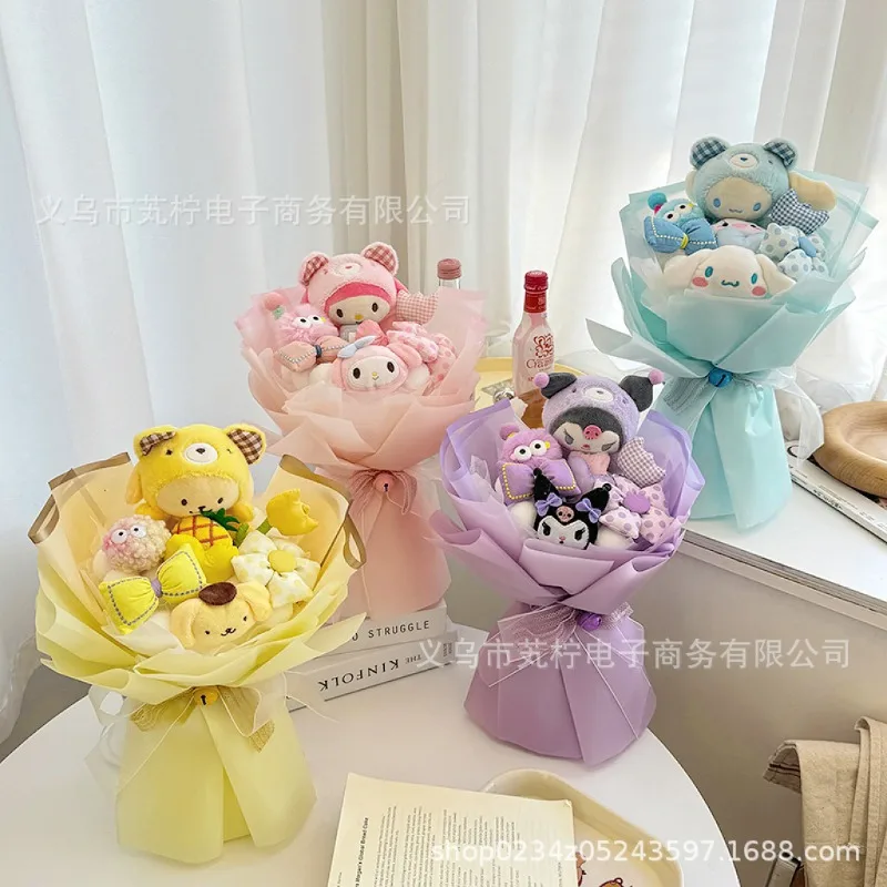 

Kuromi Cinnamoroll Anime Kawaii Sanrio Lovely Doll Flower Bouquet My Melody Cartoon Figure Birthday Toys Gifts for Kids