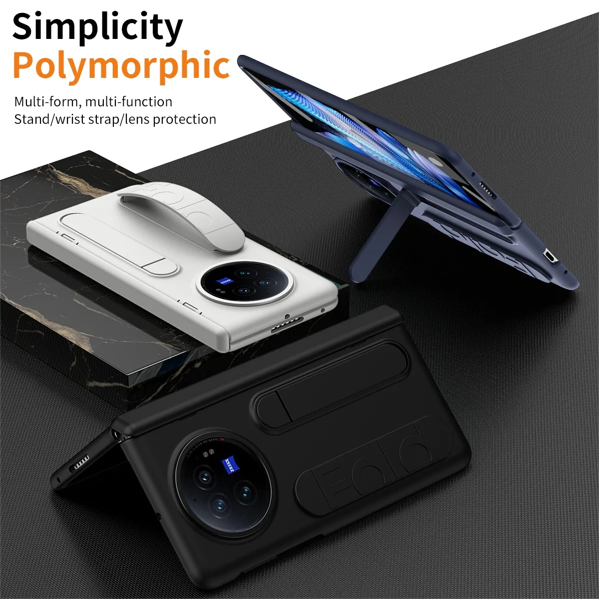 Matte Kickstand Holder Bracket Band Grip Ring Case For VIVO X Fold 3 Pro XFold3 Flip Hinge Armor PC Cover + 9H Glass Protector