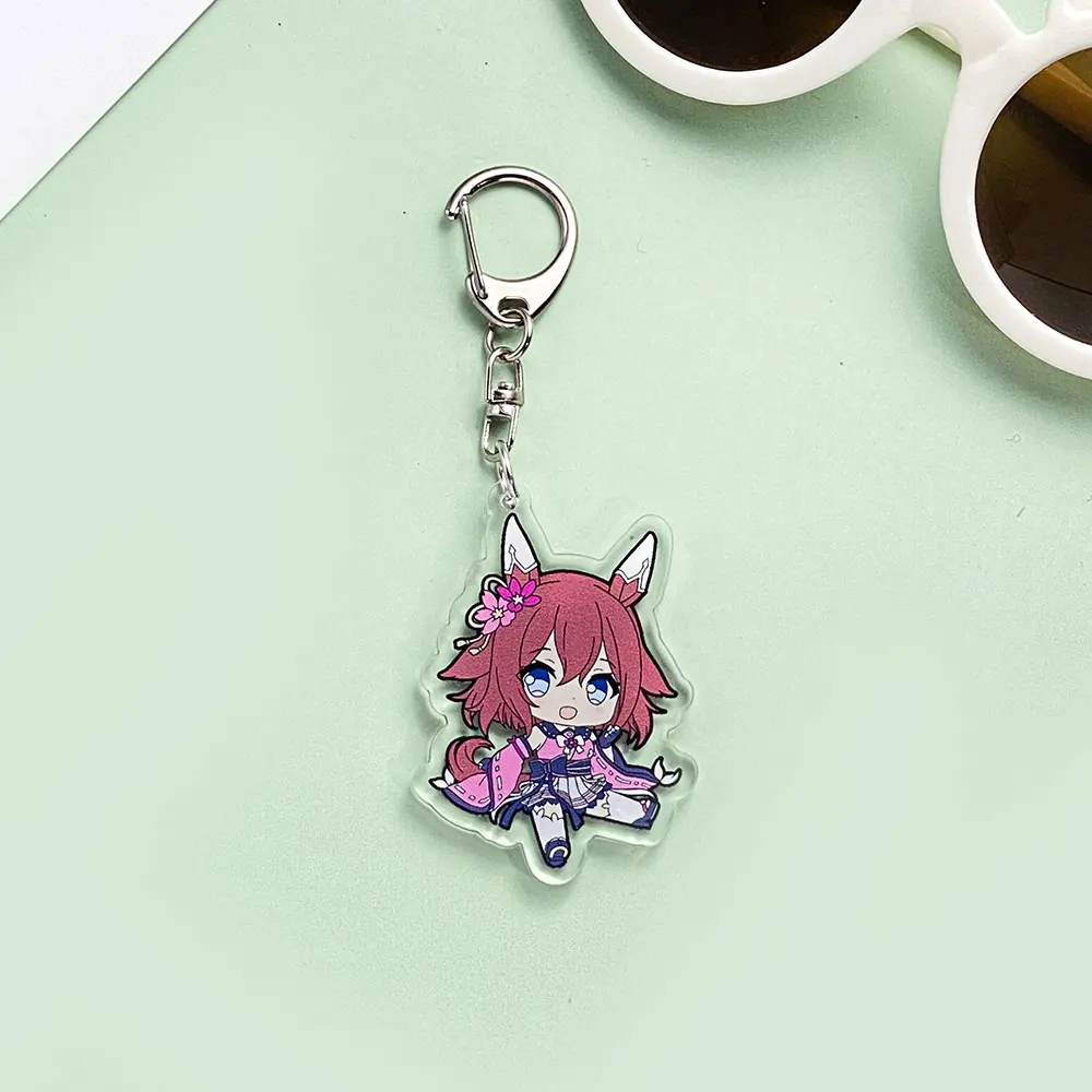 Kawaii Uma Musume جميلة ديربي أنيمي سلسلة مفاتيح مصنوعة من الأكريليك توكاي تيو أوغوري قبعة الذهب السفينة حقيبة بنقوش كرتونية قلادة لطيف حلية كيرينغ هدية
