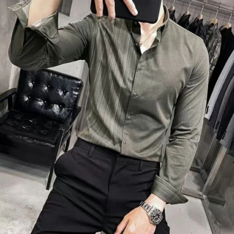 

Thin Autumn Winter Formal Shirts Business Casual Loose Handsome Turn-down Collar Asymmetrical Man Men's Clothing Spring Summer