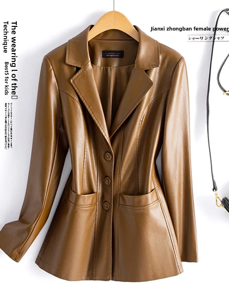 Bla ort Jaet Leather Cappotto da donna Sli versatile e di fascia alta, per pendolarismo, stagione primaverile