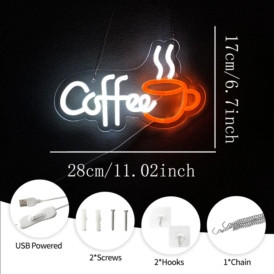 Coffee Neon Sign,LED Light Up Cafe Cup Signs for Coffee Bar Decor,Neon Light for Cafe Club Kitchen Shop Business Window Wall Art