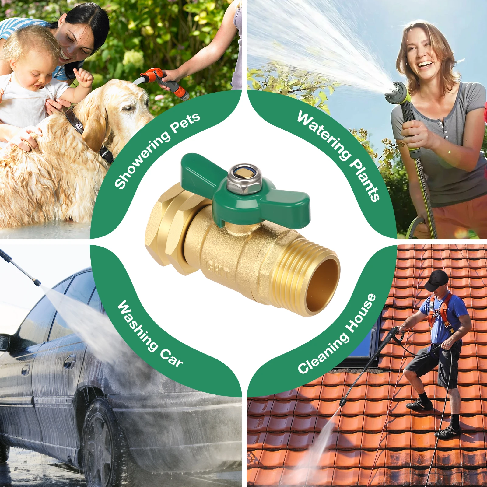 3PCS Garden Hose Shut Off Valve 3/4 Inch GHT High Flow Heavy Duty Brass Water Hose Ball Valve with 2 Washer Universal for Faucet