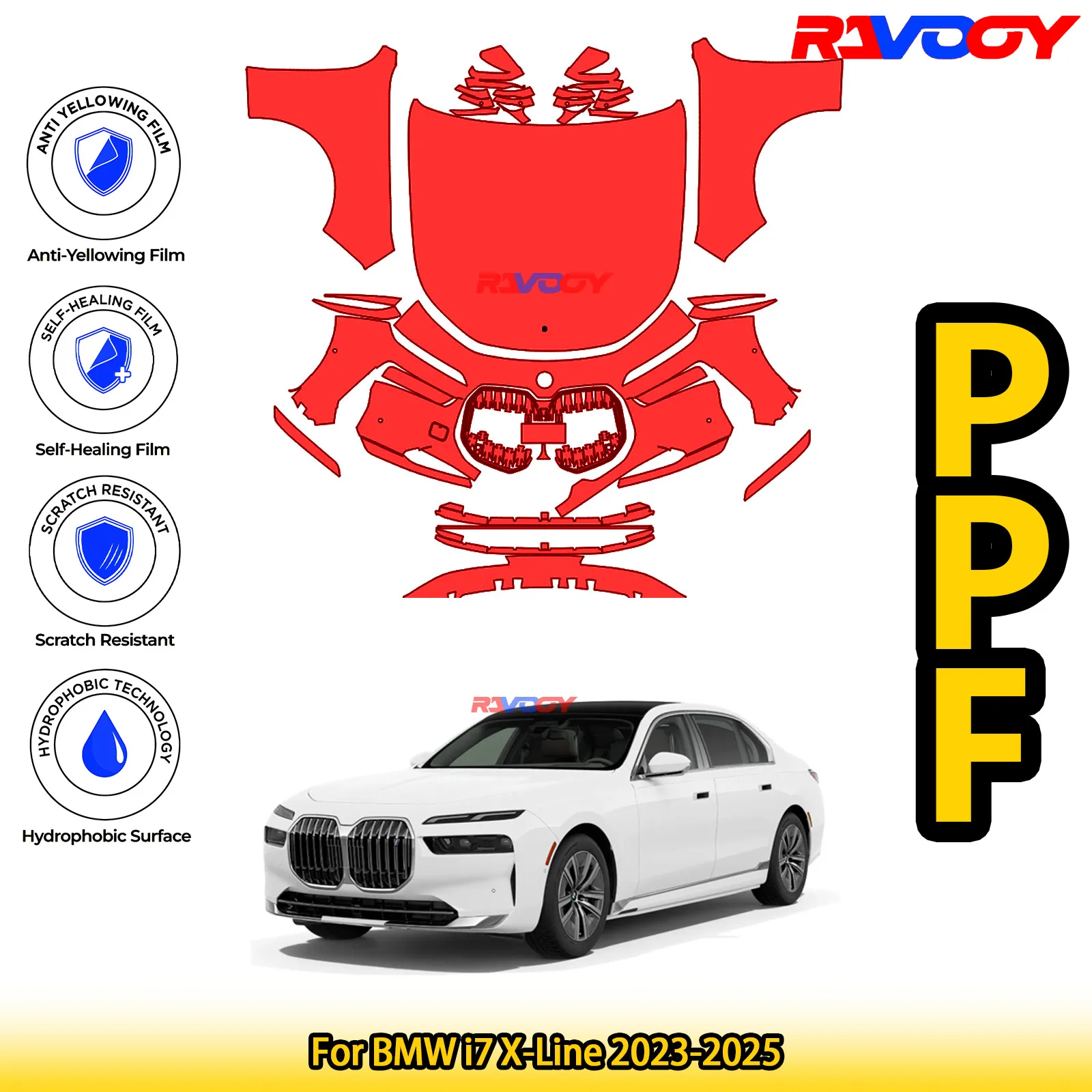 

For BMW i7 X-Line 2023-2025 Glossy Matte Black Precut front PPF Kit Paint Protection Film