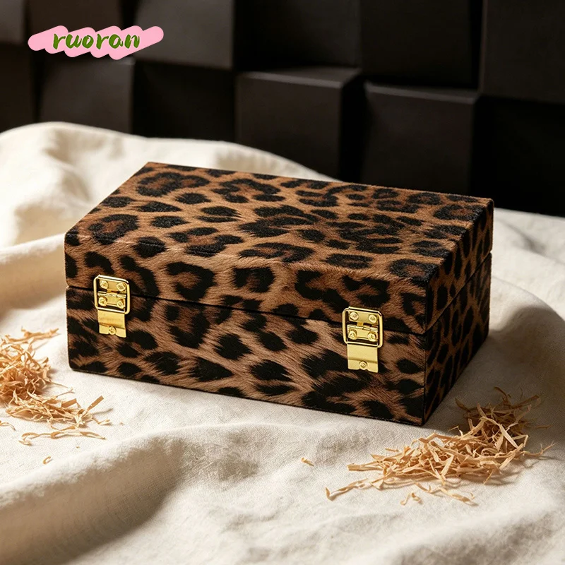 

Leopard Print Leather Jewelry Storage Box American Style Creative Ornament for Model Home Cloakroom Soft Decoration
