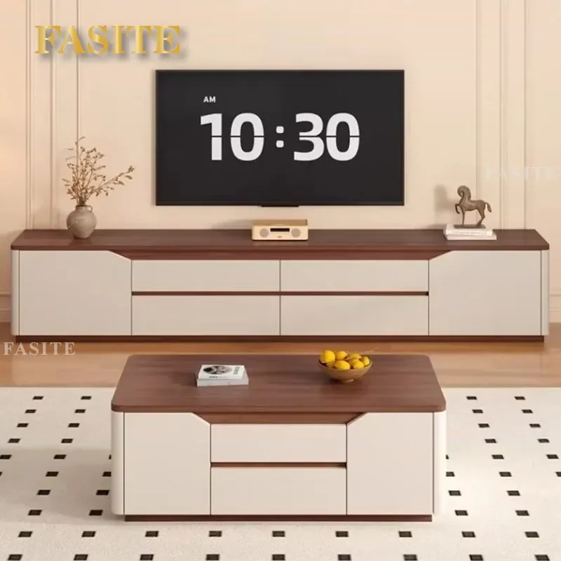 For Solid Wood TV Cabinet Living Room Coffee Table Against Wall Tea Storage Multifunctional Floor to Ceiling Simple Round