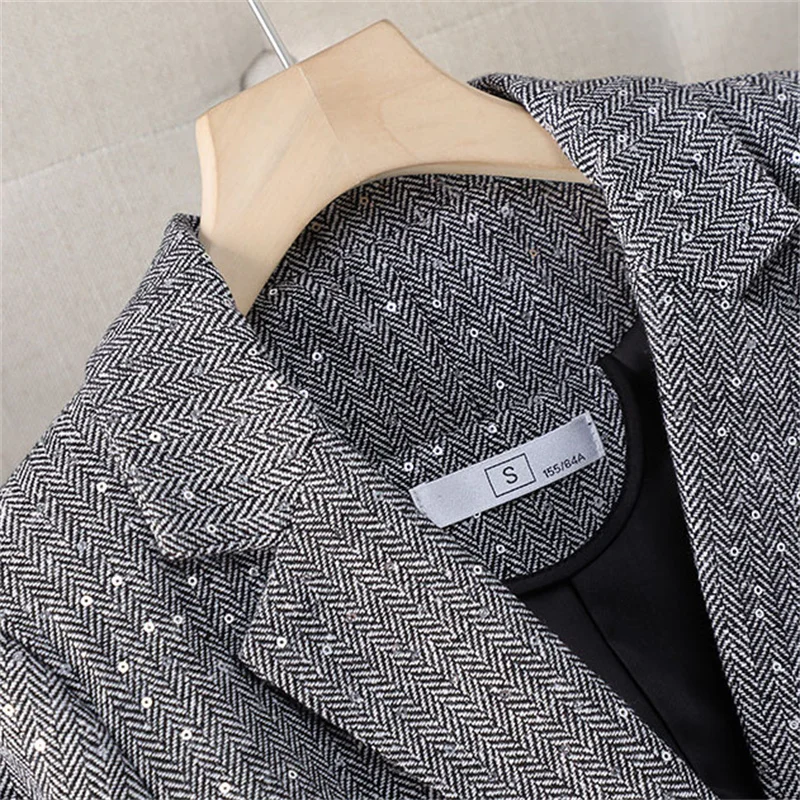 Blazer con paillettes in stile coreano donna elegante a maniche lunghe allentato Casual Blazer cappotto moda primavera autunno ufficio signora