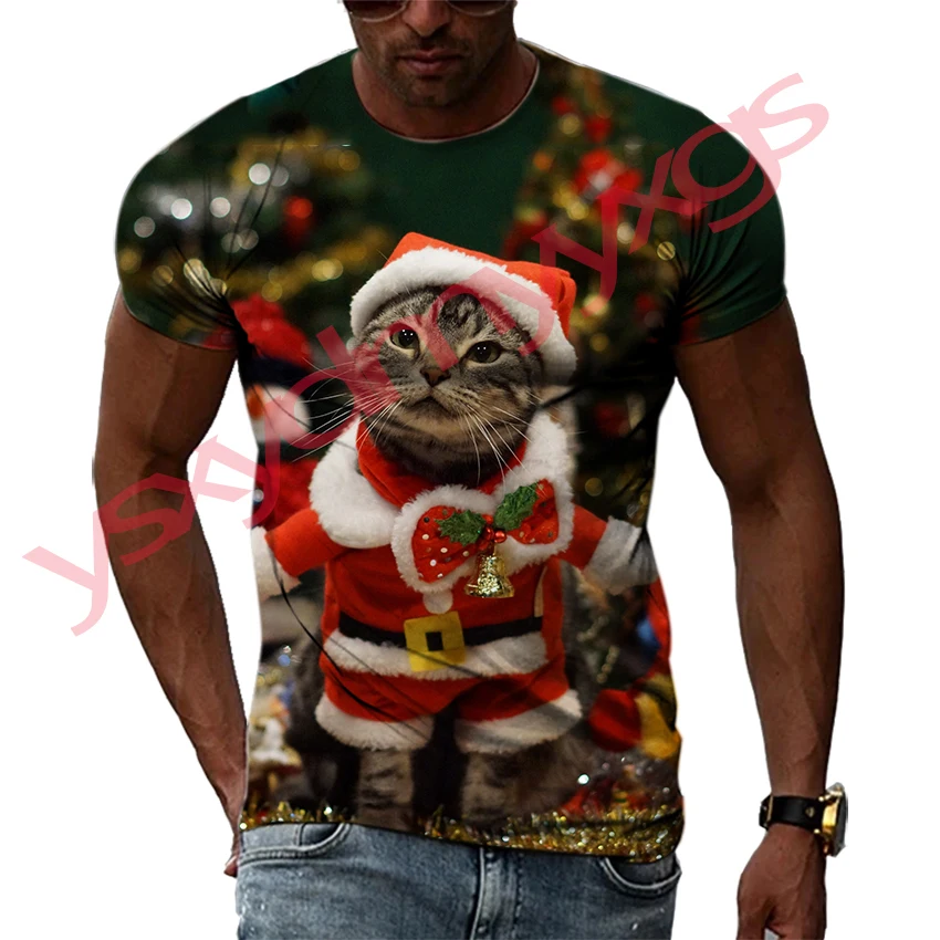 Christmas Tree Carnival Santa Claus Happy New Year Gift Man T-shirts Hip Hop 3D Print Harajuku Round Neck Tee Short Sleeve Top