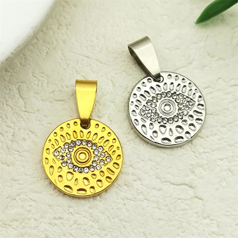 

3Pcs Trend Evil Eyes Charms For Women Men Stainless Steel Gold Silver Color Round Shape Rhinestone Pendants Jewelry Making