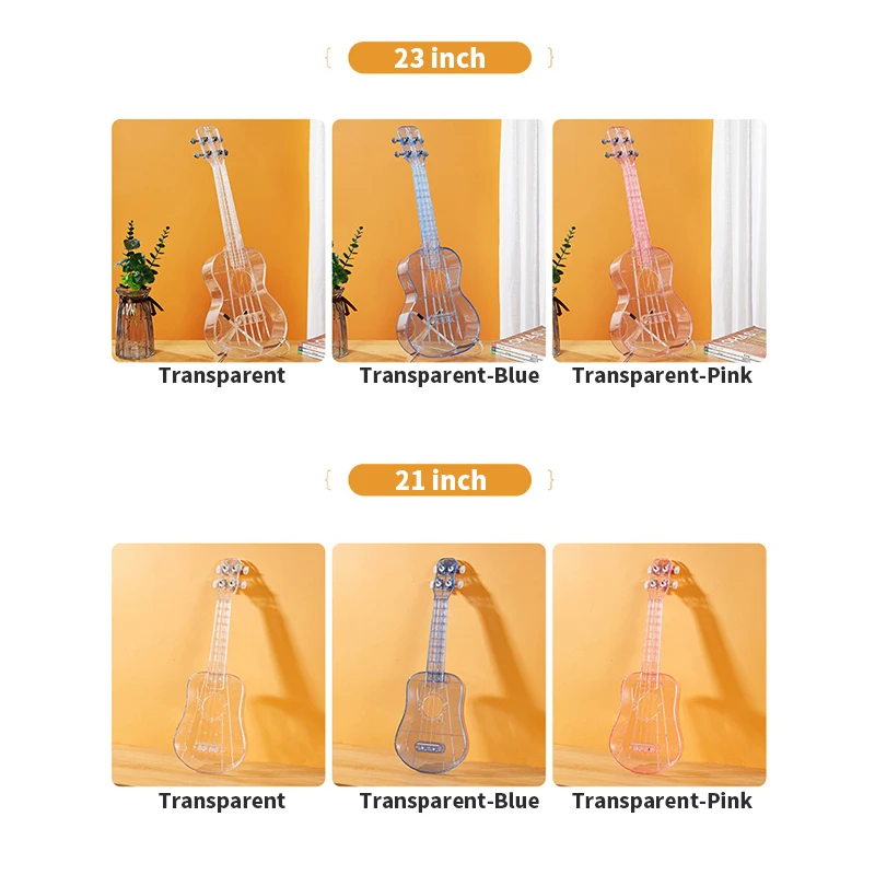 Transparent Ukulele Mini Guitar Cavaquinho Concert Real Ukelele Profesional Gіtara Soprano 23 inch Pink Children's Guitalele