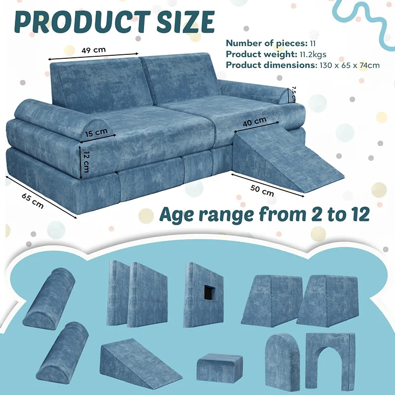 Canapé et canapé de jeu Montessori pour enfants, en mousse à mémoire de forme souple, Convertible et pliable, pour chambre à coucher et salle de jeux