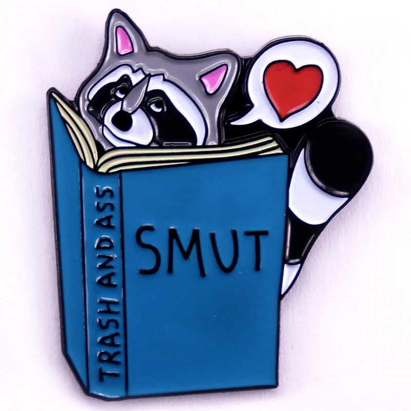 Reading Smut Raccoon Lapel Pin Cute Cartoon Animal Enamel Pin Gift For Friends