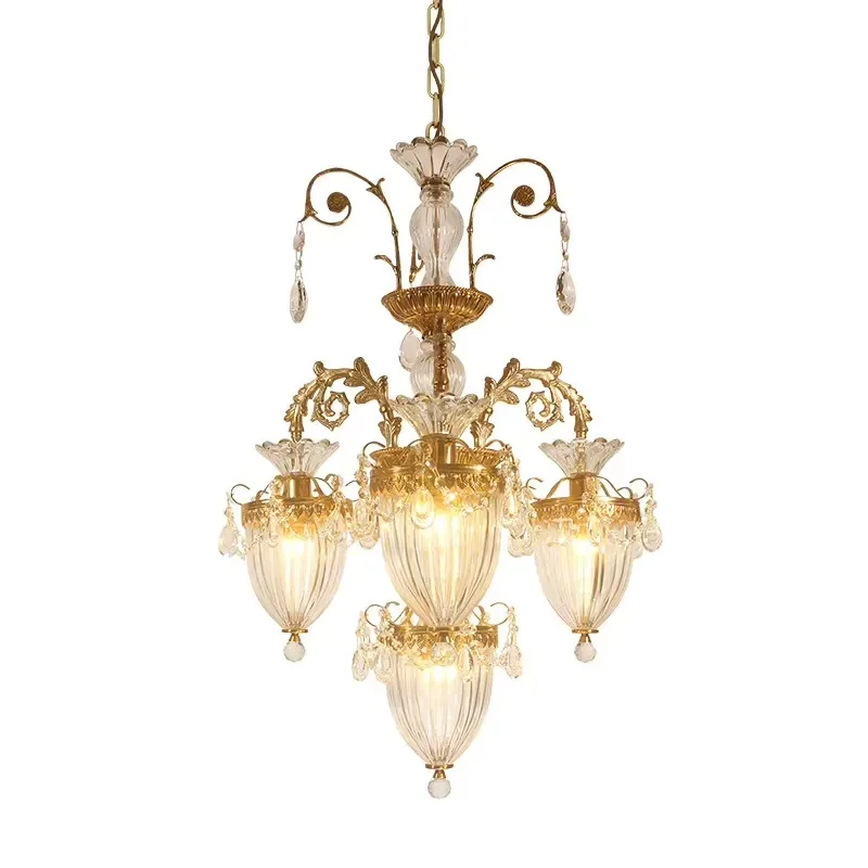 European Luxury Rococo Hand Blown Glass Antique Brass Chandelier with Agate Lighting Fixture