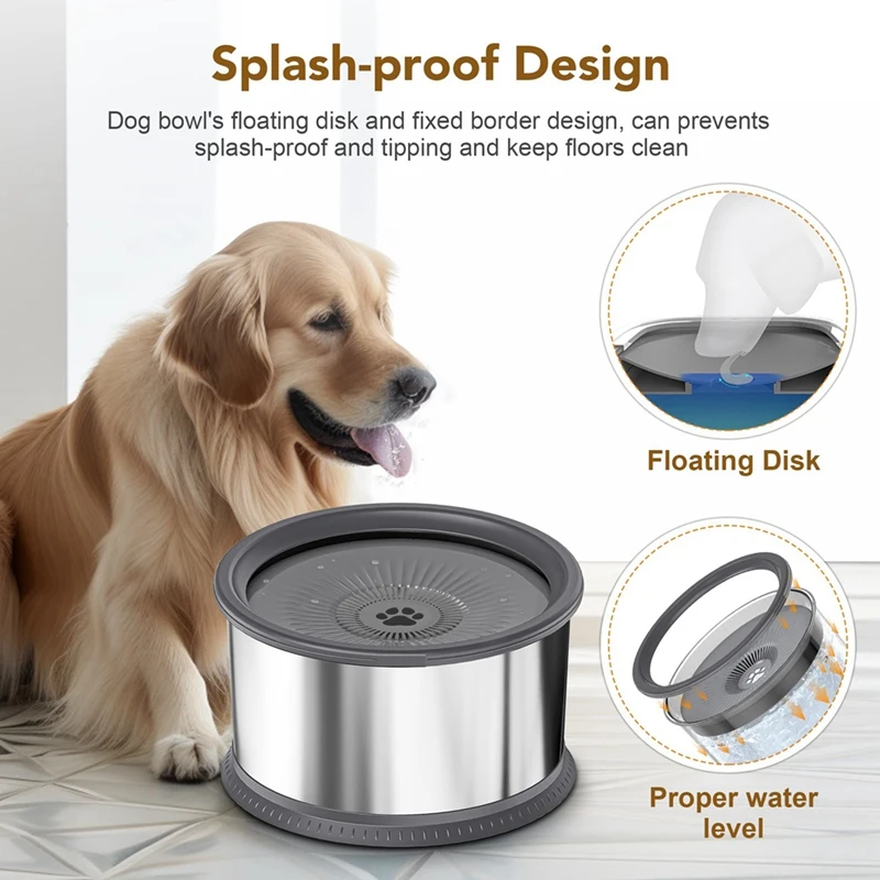 6.5L Dog Water Bowl 1.6 Gallon Super Large Capacity No Spill Dog Water Bowl,Stainless Steel Spill Proof Water Feeder Durable (V)