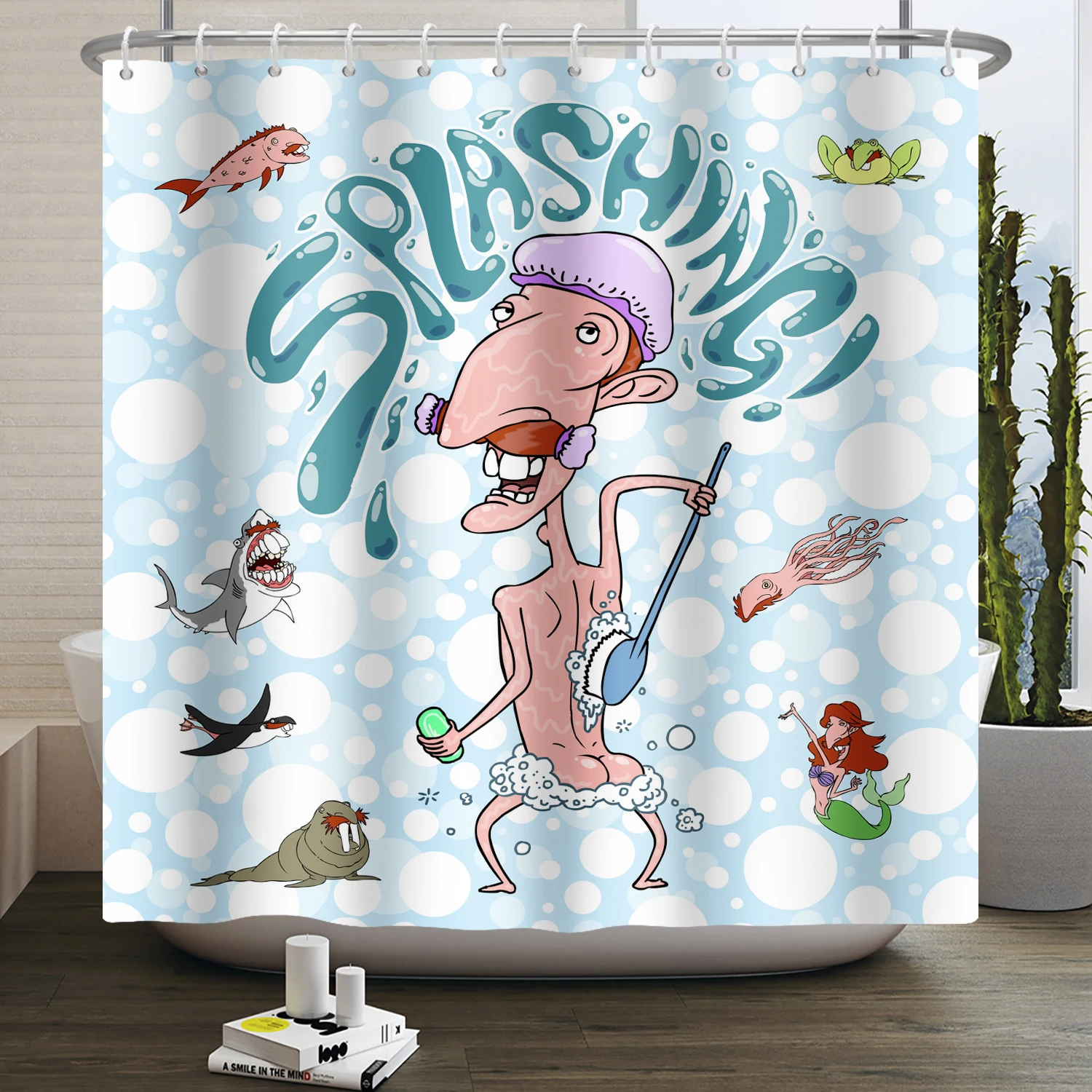 Humor Shower Curtain Funny Splish Splash Take a shower Washroom Waterproof Bathroom Shower Curtain Decor Bath Curtain with Hooks