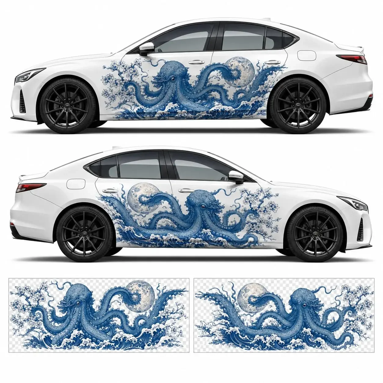 2Pcs Blue Kraken Large Car Side Decals, Vivid Color Waterproof Sunproof Vinyl Graphics, Up to
