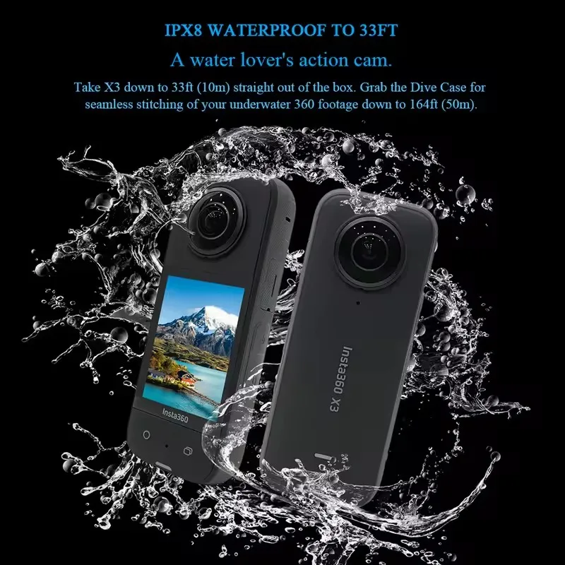 【الشحن من الاتحاد الأوروبي】كاميرا Insta360 X3/X4/X5-Waterproof 360 مع أجهزة استشعار 1/2 بوصة 48 ميجابكسل، فيديو HDR نشط 5.7K 360، صورة 72 ميجابكسل 360 درجة #2