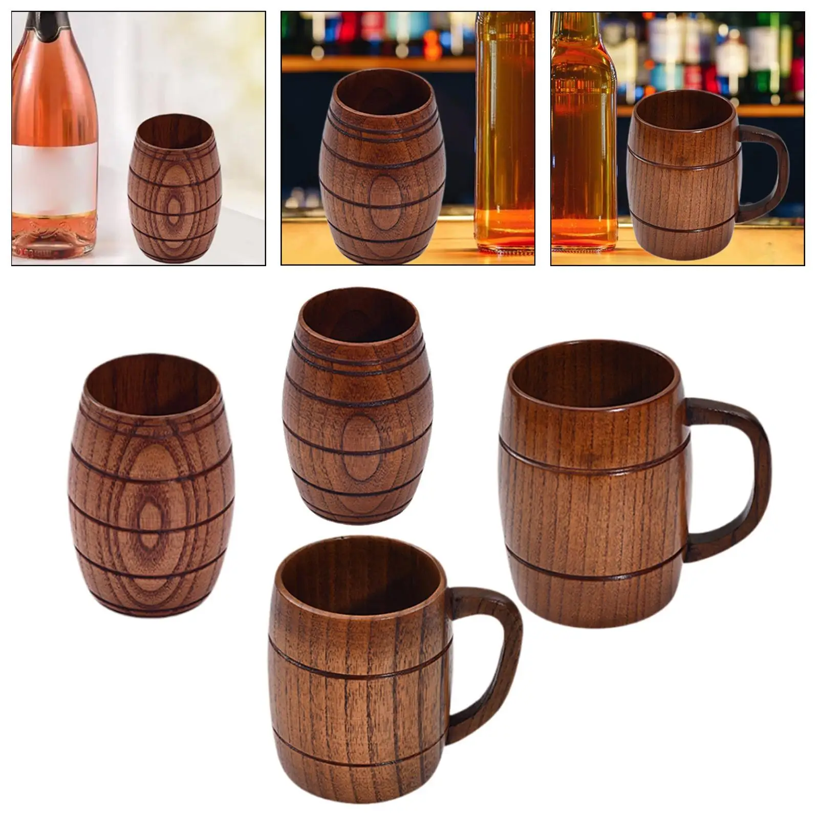 Beer Mug Classical Ornament Coffee Mug Multipurpose Sturdy Simple Wood Cup Teacup for Cold or Hot Drinks Milk Juice Bar Kitchen