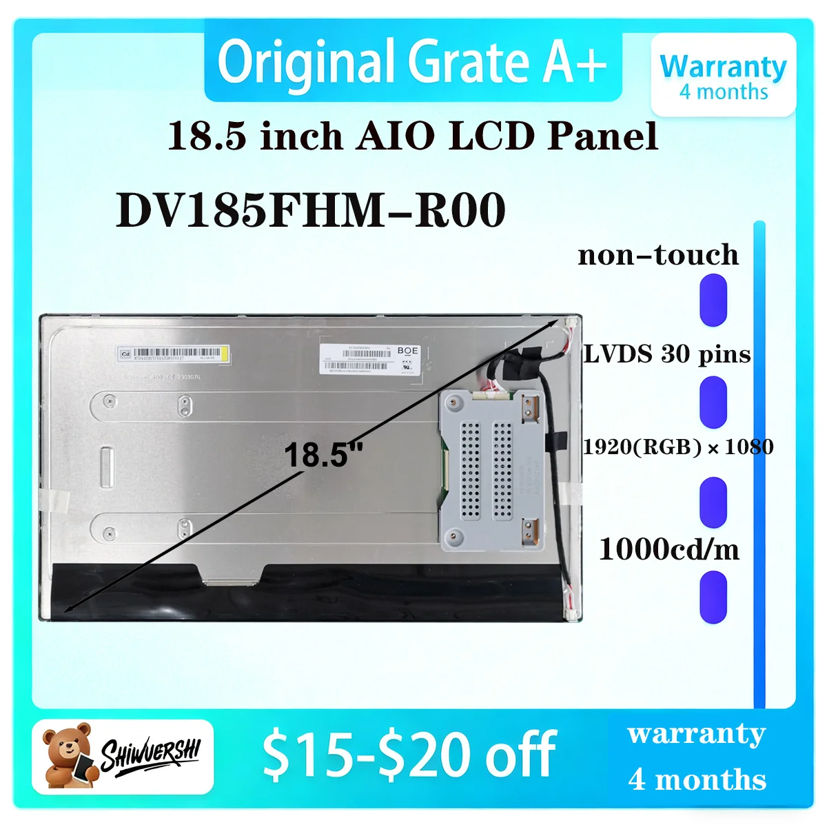

18,5-дюймовый оптовый оригинальный новый ЖК-монитор с 18,5-дюймовым панельным дисплеем DV185FHM-R00