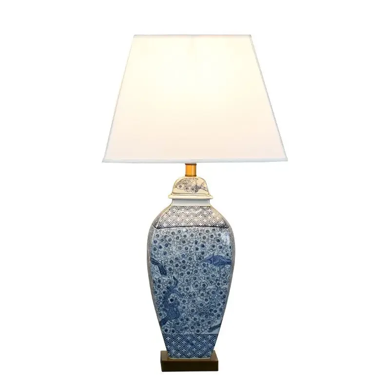 

Blue and white porcelain table lamp new Chinese style living room retro ornament vase high-end hotel bedside lighting square