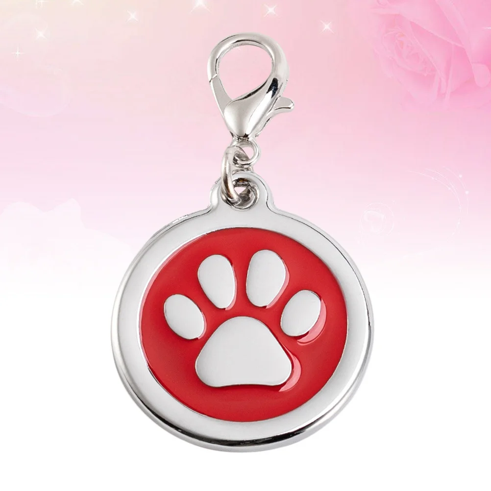 

10Pcs Adorable Zinc Alloy Pet Id Tag Dog Footprints Anti-Rust Durable Pendant for Necklace Bracelets Red 2.5x0.2cm