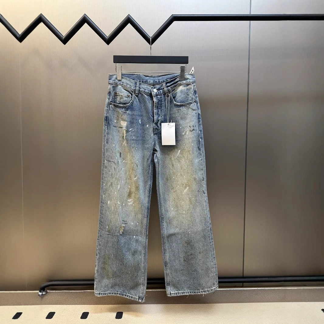 

High Version 2026 SS Star of The Same Trendy Brand Men's and Women's Casual Wide-painted Wide-leg Crow Mud Dyed Jeans