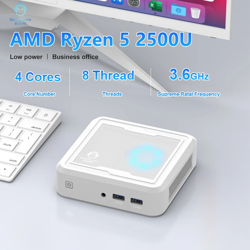 Genmachine New AMD Ryzen 5 2500U Up to 65W Mini PC DDR4 Up 32GB NVME SSD Wifi5 Bluetooth 4.2 Gaming Computer RX Vega 10 Graphice