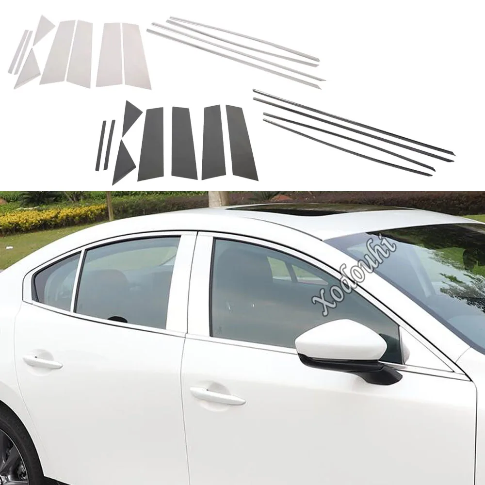 

For Mazda 3 Mazda3 Axela M3 2019 2020 2021 2022 Stick Stainless Steel Glass Window Garnish Pillar Middle Column Strip Trim Panel
