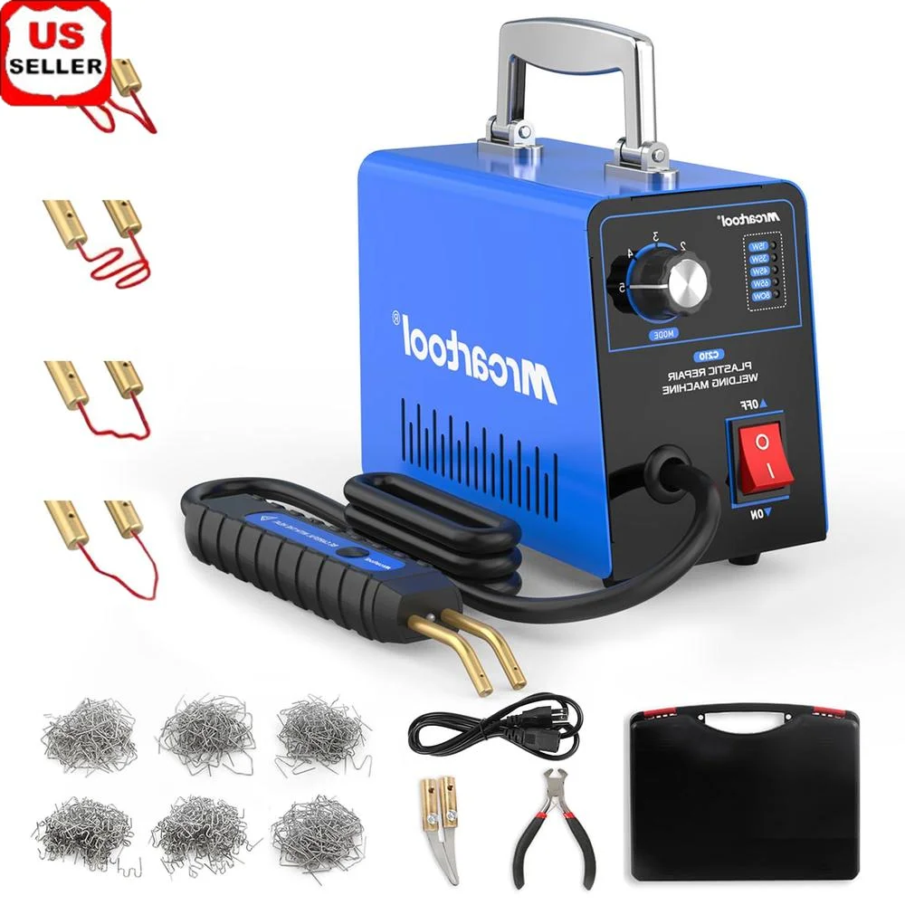 Plastic Welder Kit 600pcs Hot Staples Welding Machine 5-Level Adjustable Power 110V Car Bumper Repair Tool LED Light Non-Slip