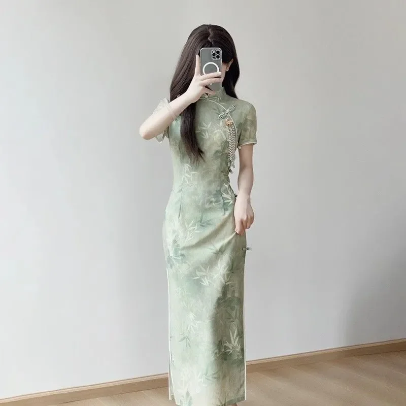 

Printed Cheongsam 2026 New Summer National Style Improved New Chinese Green Dress for Women