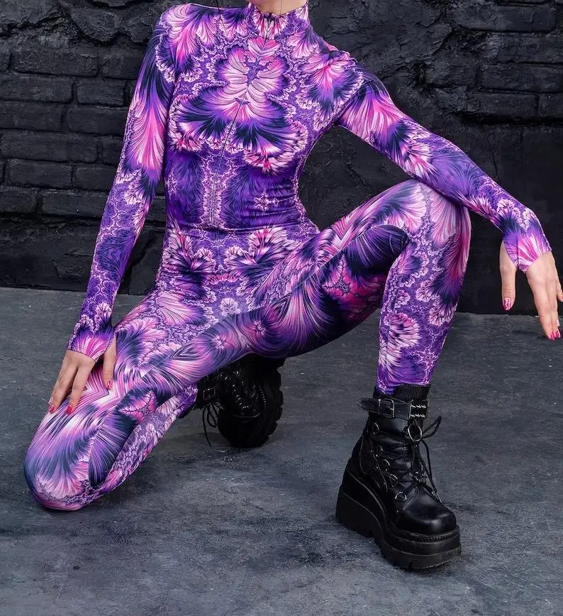 Vrouwen Kleurrijke Abstracte Geometrie Jumpsuit Cyberpunk Cosplay Bodysuit Steampunk Carnaval Kostuum Halloween Party Zentai Pak