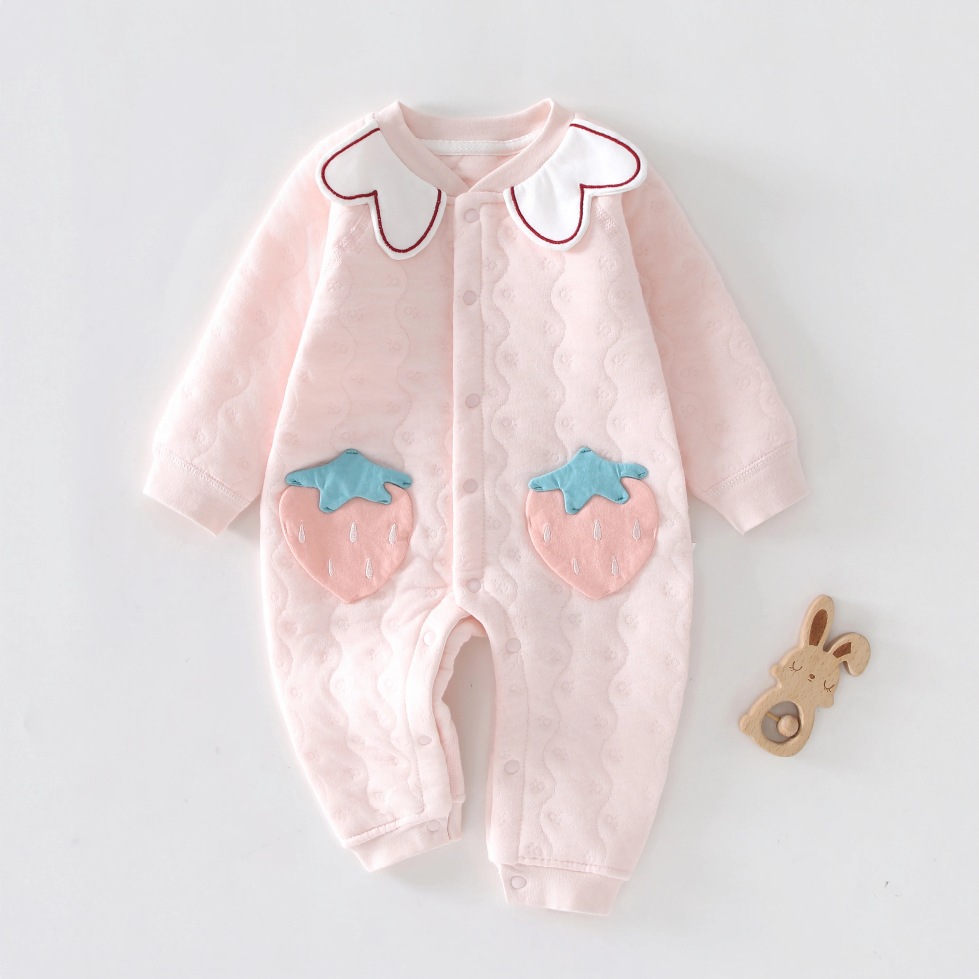 Baby Warm Jumpsuit Cute Girl Baby Autumn and Winter Seamless Romper Newborn Snap-Button Front Crawling Suit Pajamas