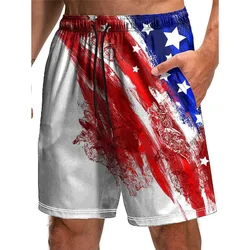 HXFashion Men's Shorts American Independence Day Flag Printed Board Shorts Polyester Pockets Pants Sportswear Men Clothing