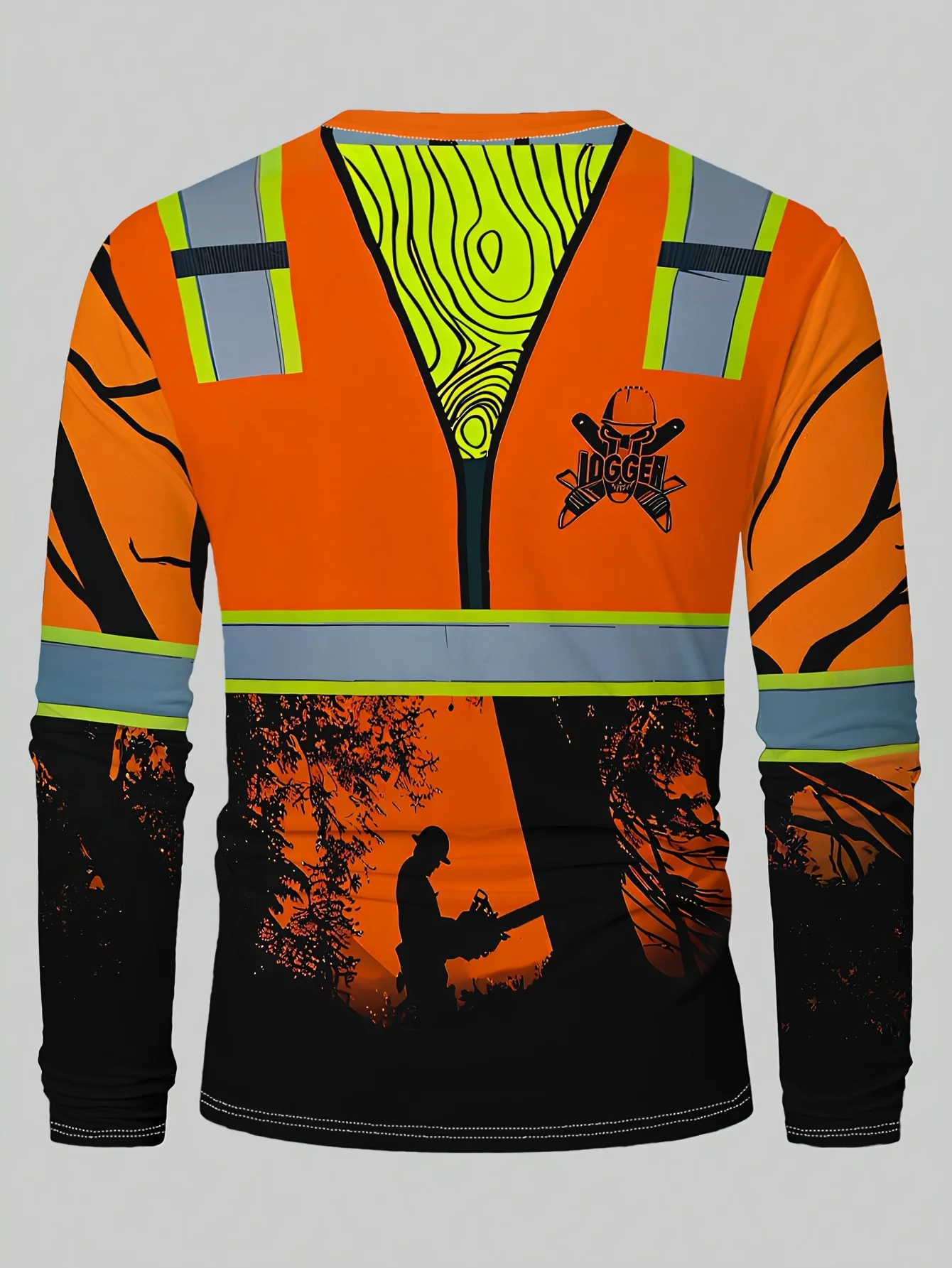 Men’s Logging Safety Long Sleeve T-Shirt Stripes Workwear Crew Neck Top Spring Autumn Thin Lightweight Pullover