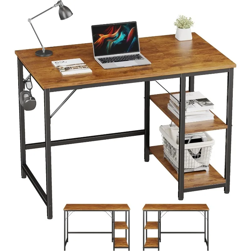 Home Office Computer Desk with Wooden Storage Shelf,Office Desk and Gaming Table with Splice Board,2-Tier Industrial Morden