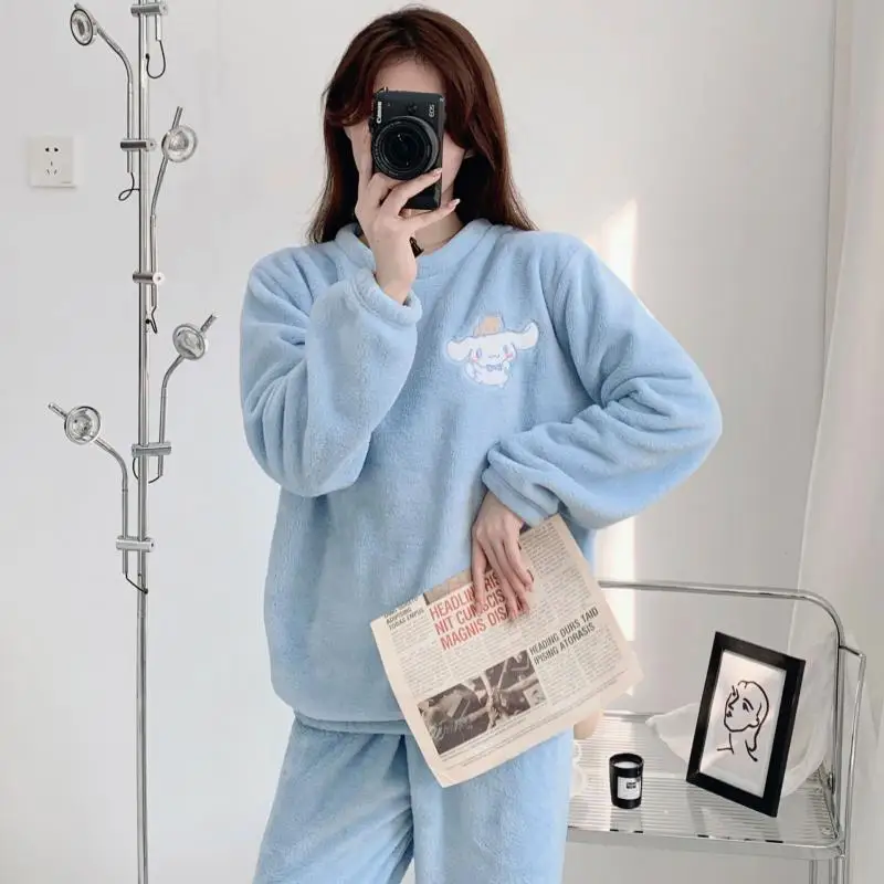 

My Melody Cinnamoroll Pajamas Women's Clothing Sanrios Anime Cartoon Kuromi Autumn Winter Keep Warm Home Wear Nightgown Suit New